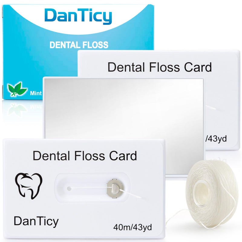 Dental Floss Deep Clean Waxed Floss in a Credit Card with Mirror,Perfect for People with Tight & Small Gaps Between Teeth Slides Smoothly & Easily,PFAS Free | Mint Flavored,40m,3 Pack(About 131Yards)